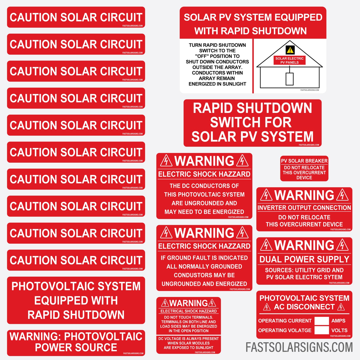 21 Piece Solar Label Pack | Solar Installer Warning Label Kit