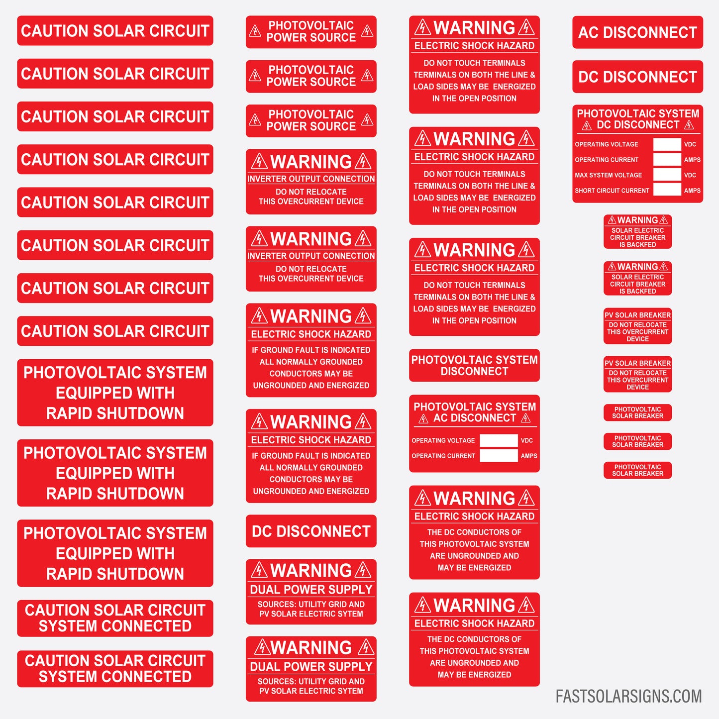 40 Piece Solar Label Pack | Solar Installer Warning Label Kit