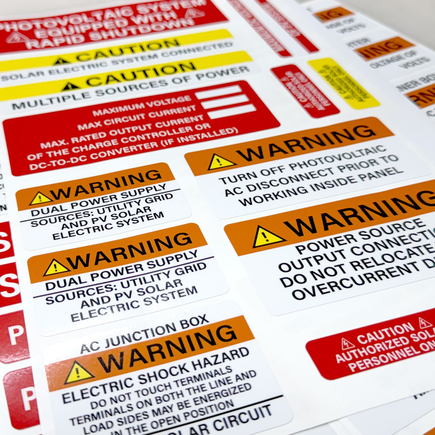 57 Piece Solar Label Pack | Solar Installer Warning Label Kit