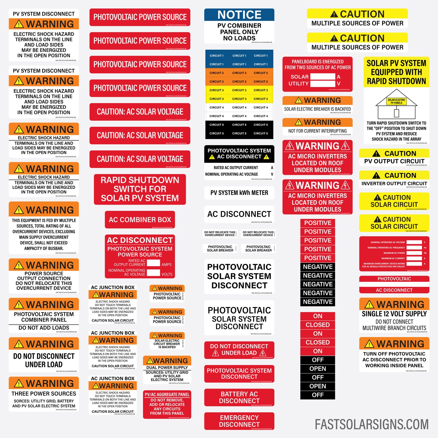88 Piece Solar Label Pack | Solar Installer Warning Label Kit | Micro Inverter Set