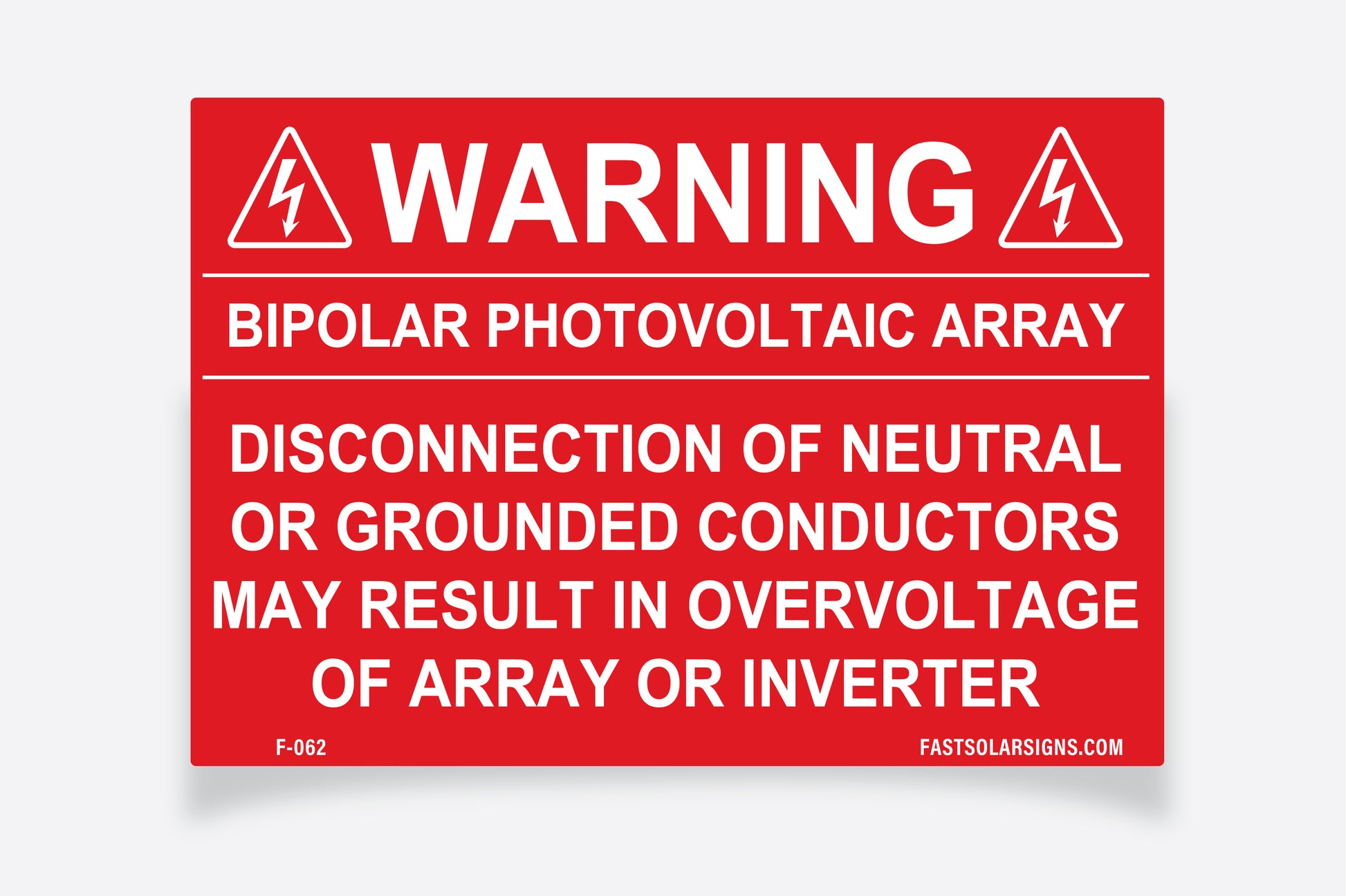 pv labels Warning: Bipolar Photovoltaic Array
Disconnecton of neutral or grounded conductors may result in overvoltge of array or inverter