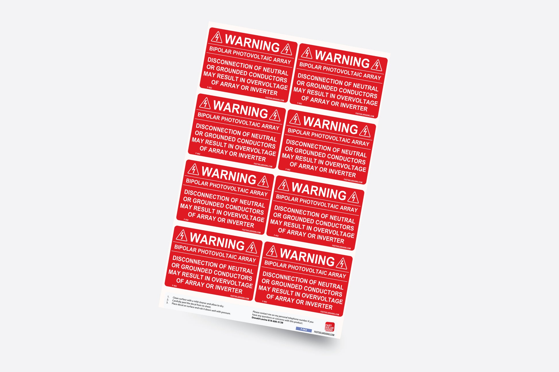 pv labels Warning: Bipolar Photovoltaic Array
Disconnecton of neutral or grounded conductors may result in overvoltge of array or inverter