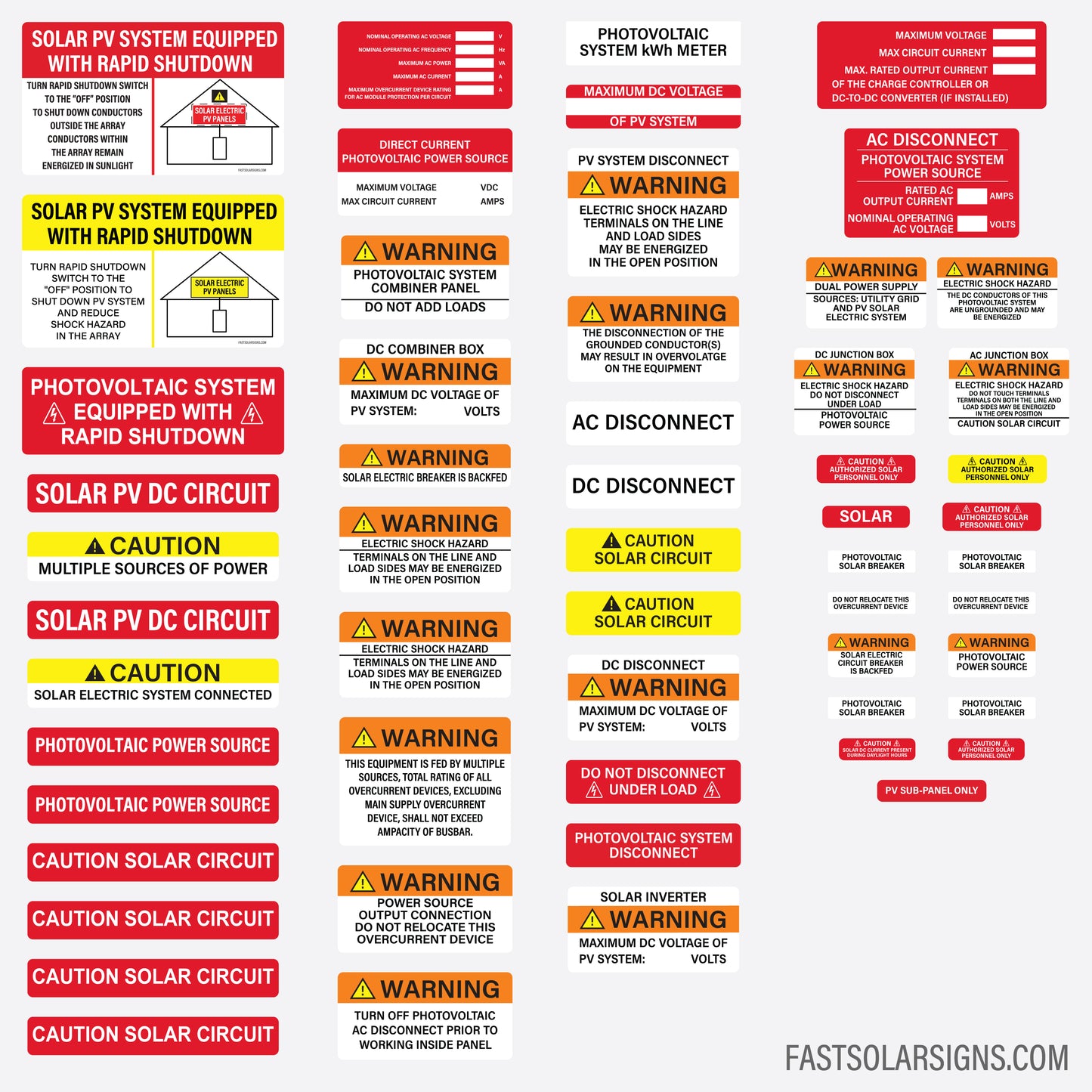 57 Piece Solar Label Pack | Solar Installer Warning Label Kit