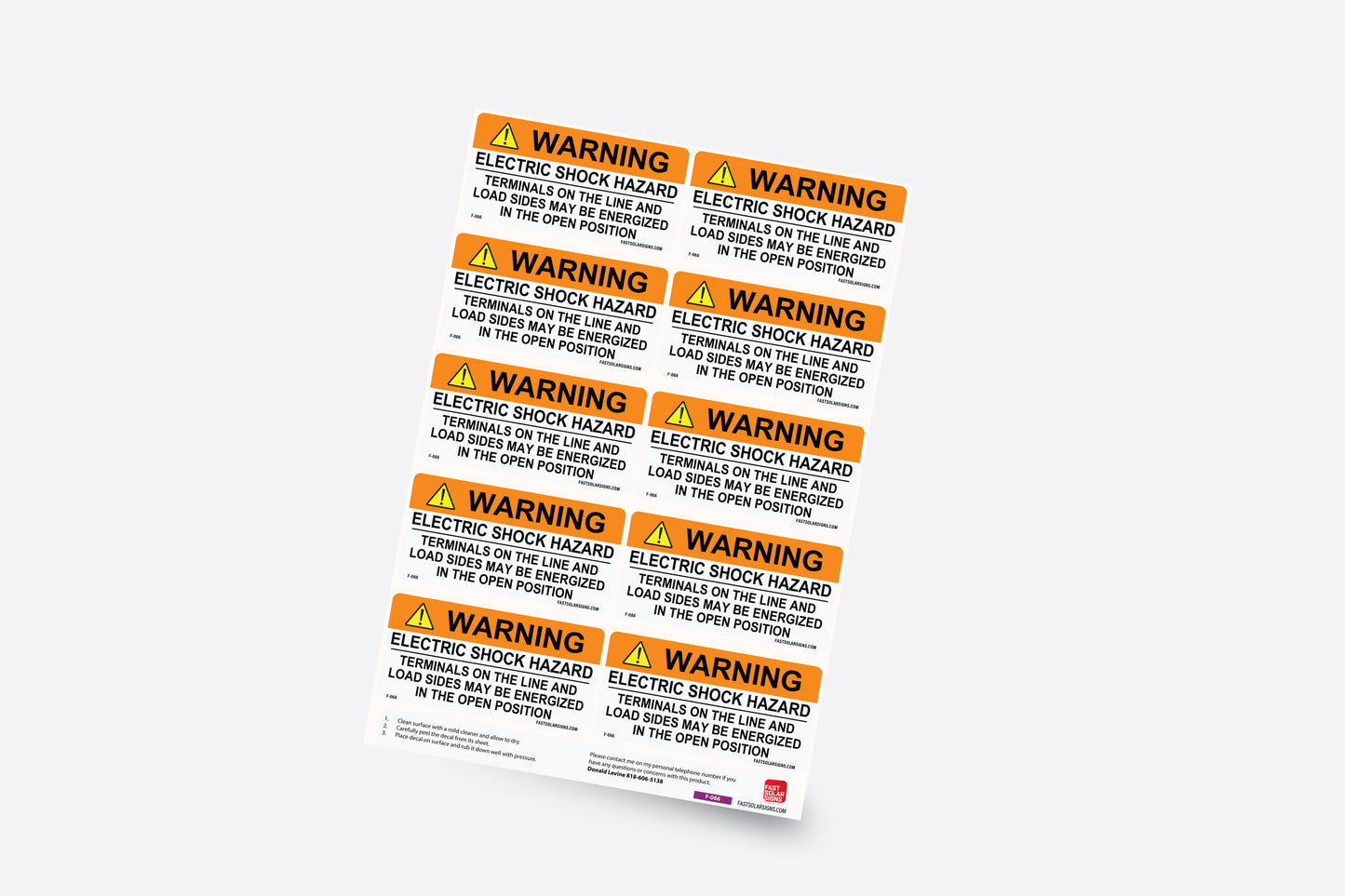 F-066 - Warning Electric Shock Hazard Terminals May Be Energized