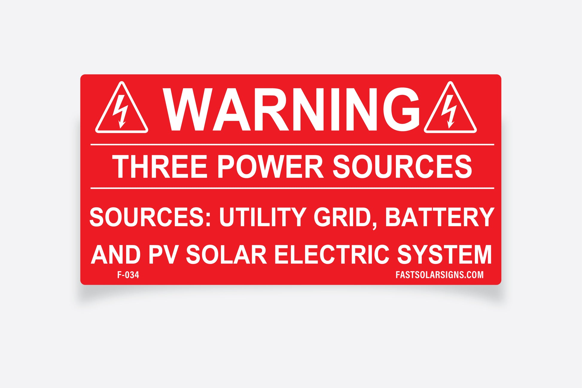 PV Label warning three power sources utility grid battery and pv solar electric system