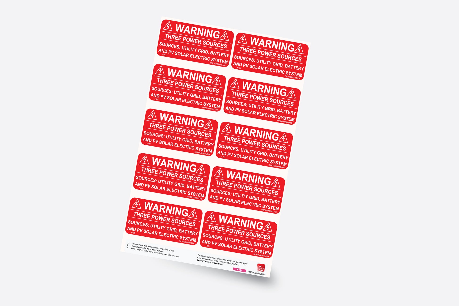 PV Label warning three power sources utility grid battery and pv solar electric system