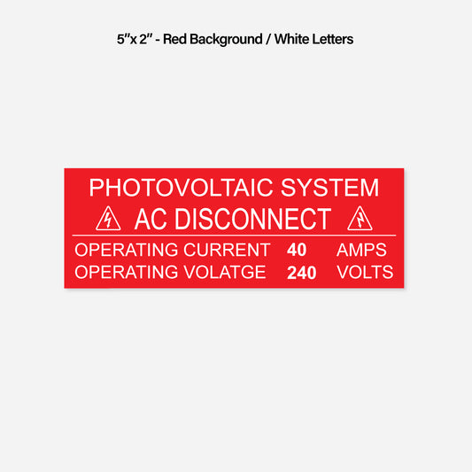 AC Disconnect | Solar Placard