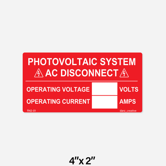 R42-01 Label | Photovoltaic System AC Disconnect | PV Label