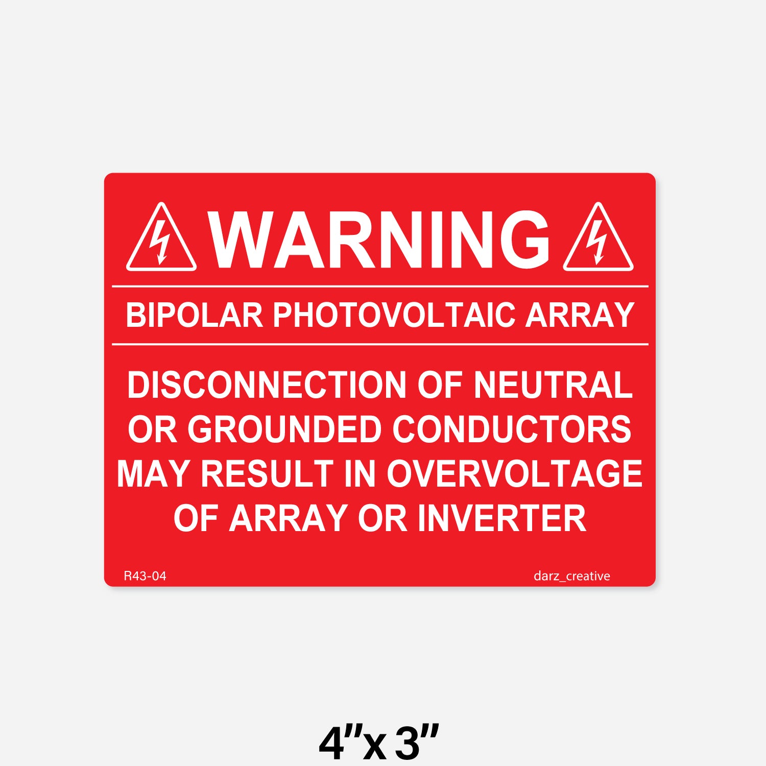 R43-04 Label | Warning Bipolar Photovoltaic Array | PV Label ...