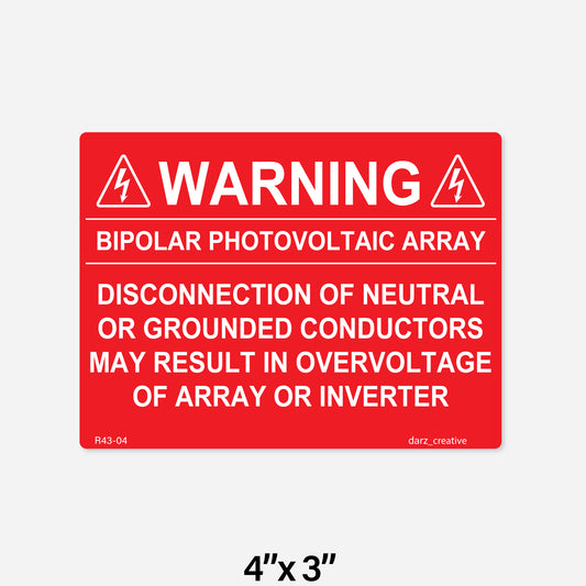 R43-04 Label | Warning Bipolar Photovoltaic Array | PV Label