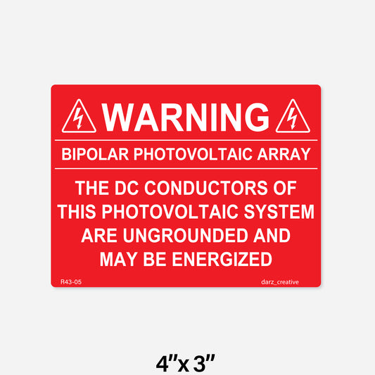 R43-05 Label | Warning Bipolar Photovoltaic Array | PV Label