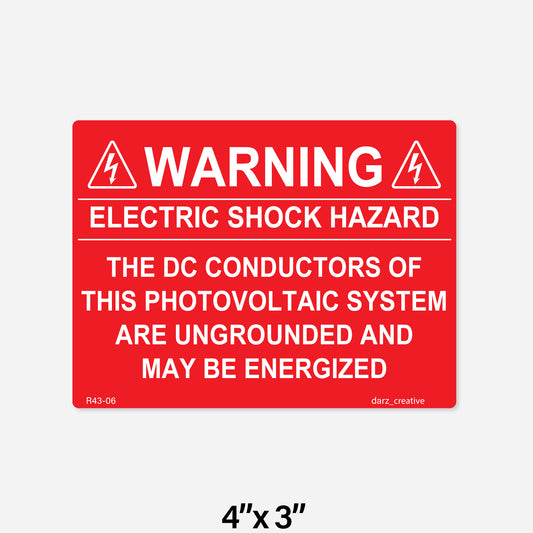 R43-06 Label | Warning Electric Shock Hazard | PV Label