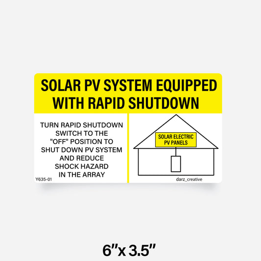 Y635-01 Label | Solar PV System Equipped with Rapid Shutdown | PV Label